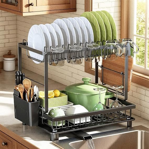 2-Tier Dish Drying Rack, Space-Saving