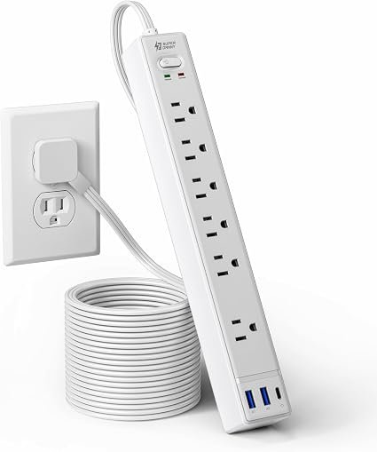SUPERDANNY 10ft Flat Extension Cord with Multiple Outlets