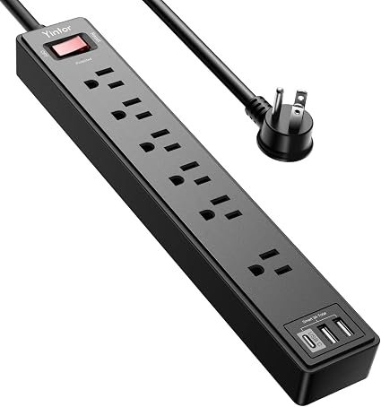 Yintar 6ft Power Strip, 6 Outlets + 3 USB