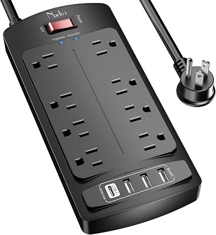 Nuetsa Flat Plug Power Strip, 8 Outlets